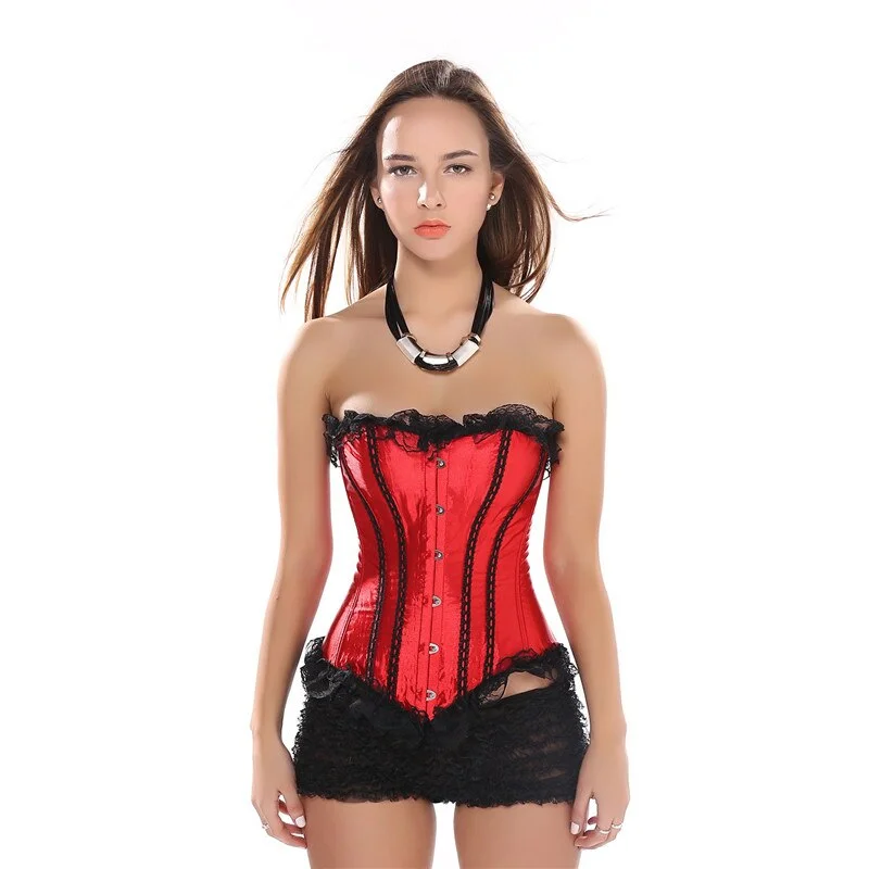 Sapubonva Corset Bustier with Lace Up Trim Satin Corsets Overbust Costumes Ladies Shaper Victorian Corset Top Blue Yellow Red