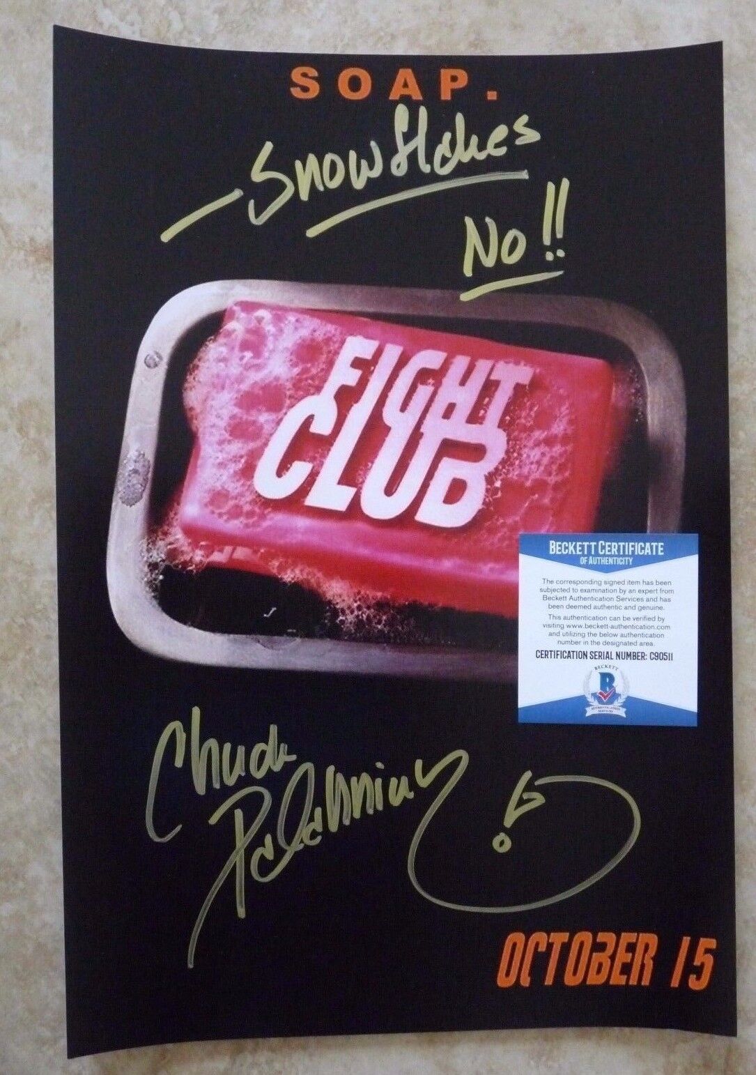 Chuck Palahniuk Fight Club Signed 10x15 Photo Poster painting Inscription Beckett Certified #2G2