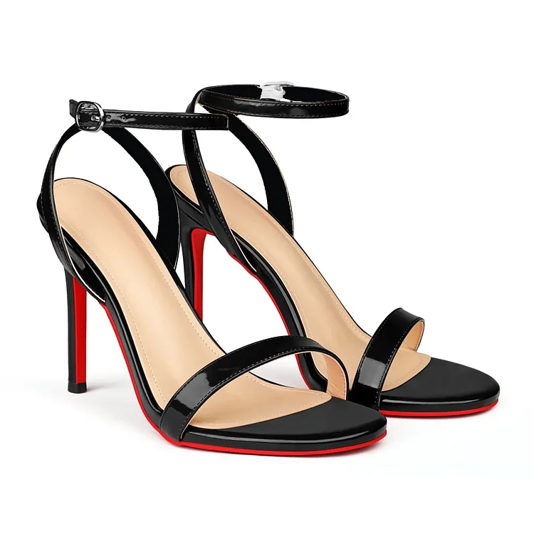 100mm/3.94 Inch Round Open Toe Ankle Strap High Heel Sandals Red Bottom Pumps Vocosi VOCOSI