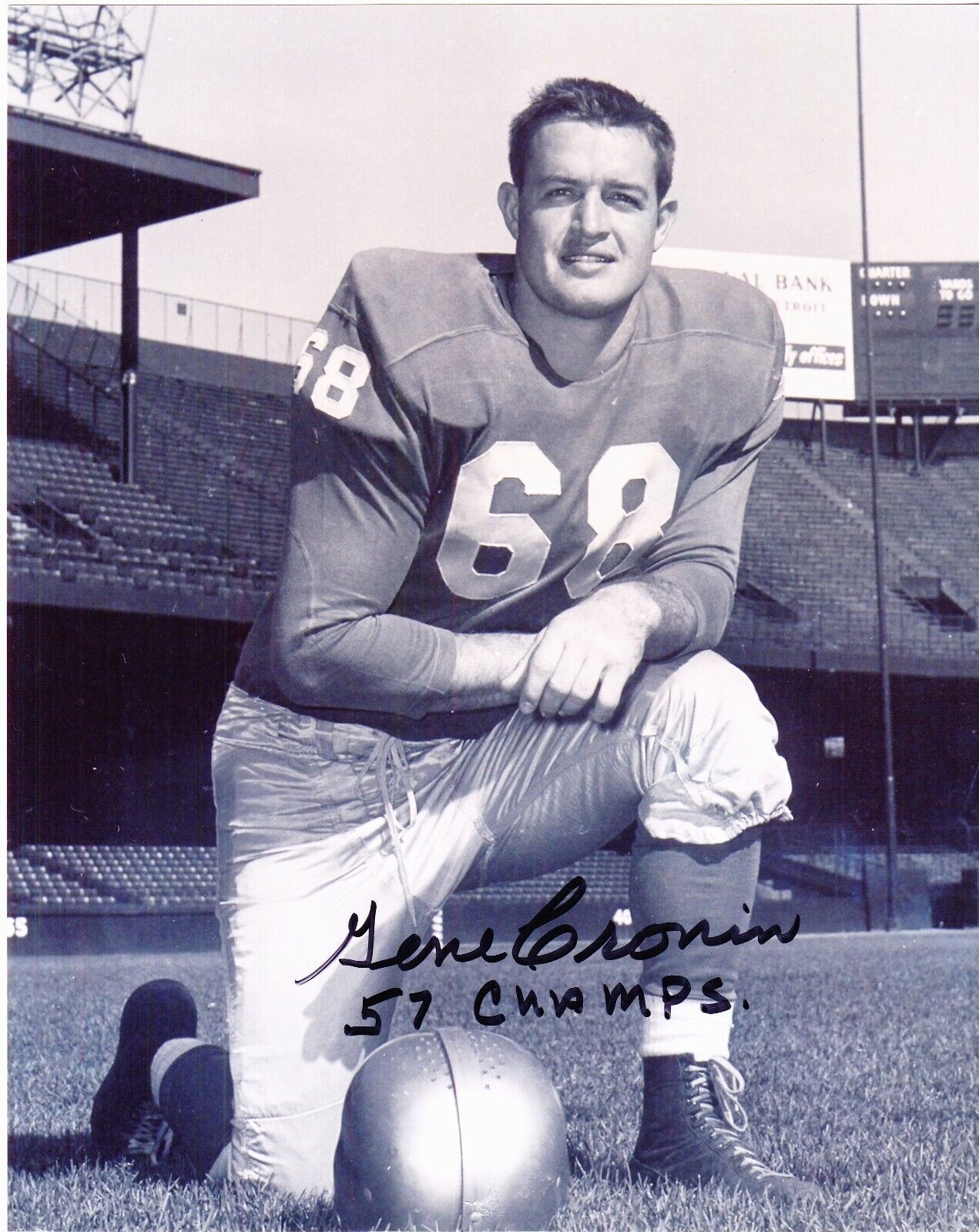 Gene Cronin signed 8x10 B&W Detroit Lions Photo Poster painting - 1957 Champs