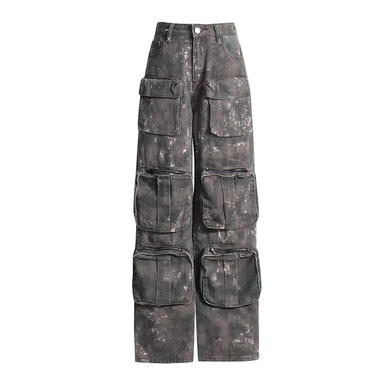 Toloer Toloer 2024 New Personality Street Trend Camouflage Multi-Pocket Design Loose Type Low Waist Cargo Pants-Outfit Ideas