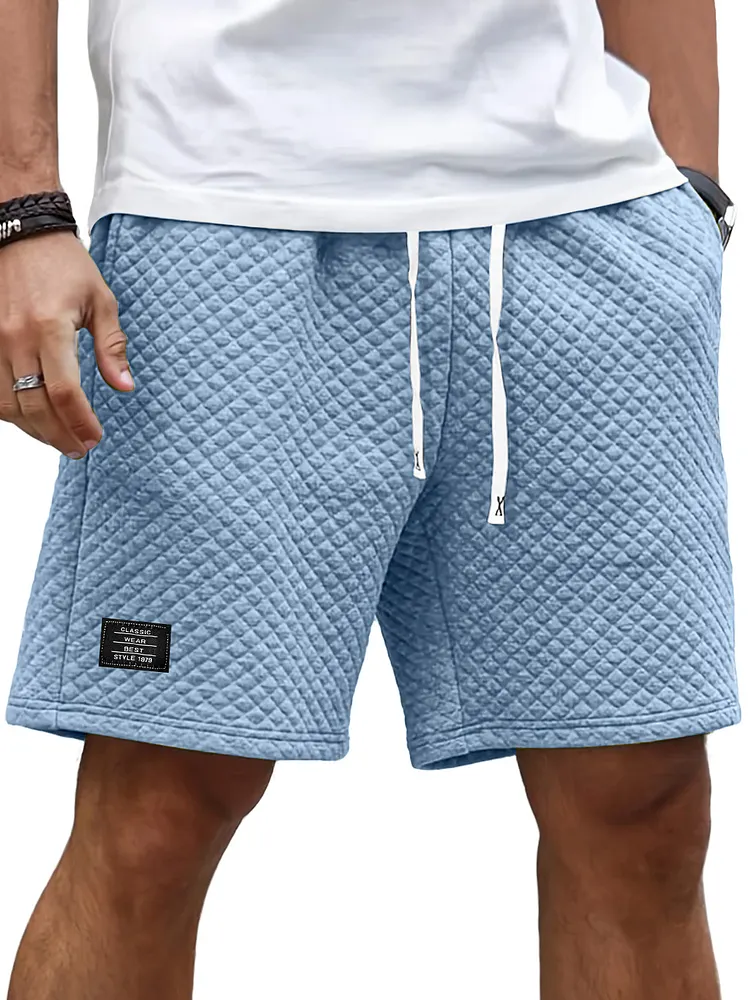 Men's Daily Plaid Embroidered Logo Elastic Waist Casual Solid Color Shorts-Customized products