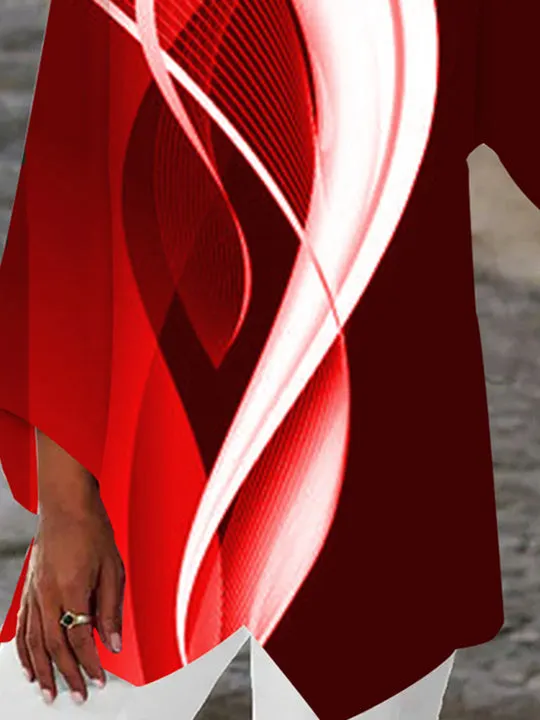 Women Asymmetrical 3/4 Sleeve Scoop Neck Striped Colorblock Stitching Tops
