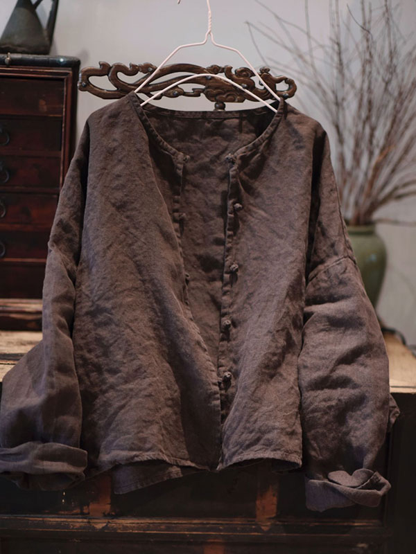 Vintage Loose Cotton and Linen Single Breasted Women's Jacket tjj Shicloths