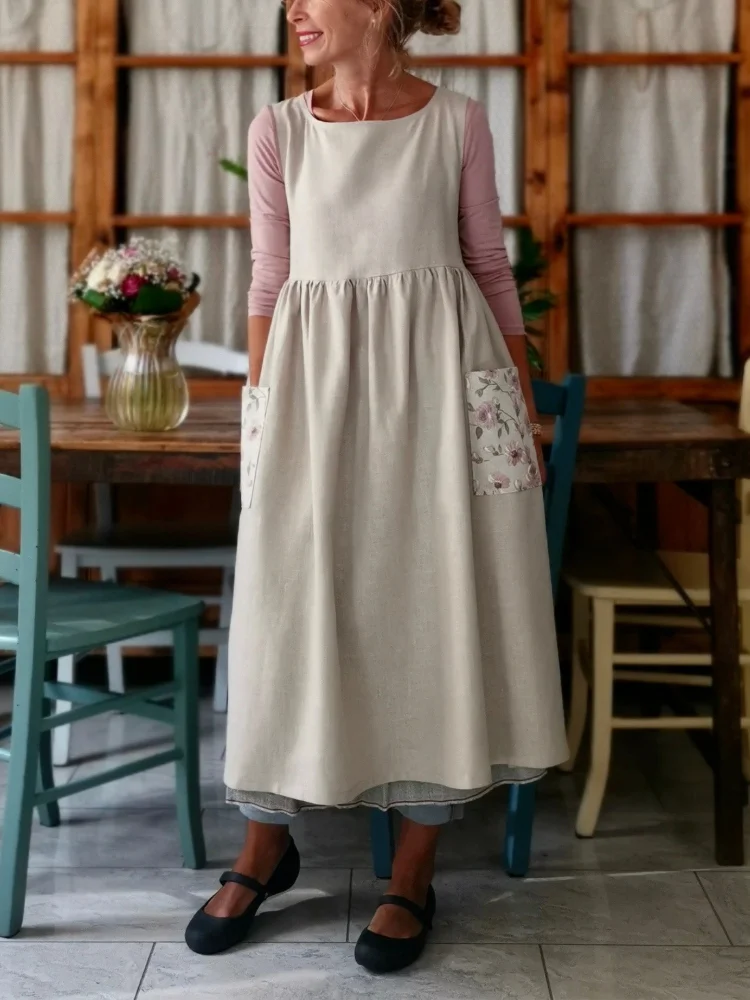 Beige Apron with Rose Details