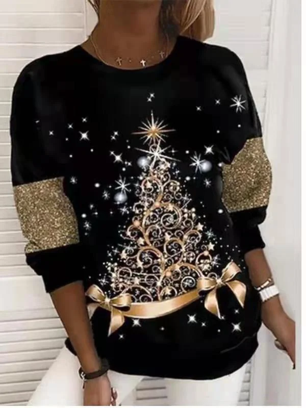 Women Long Sleeve Scoop Neck Printed Graphic Top