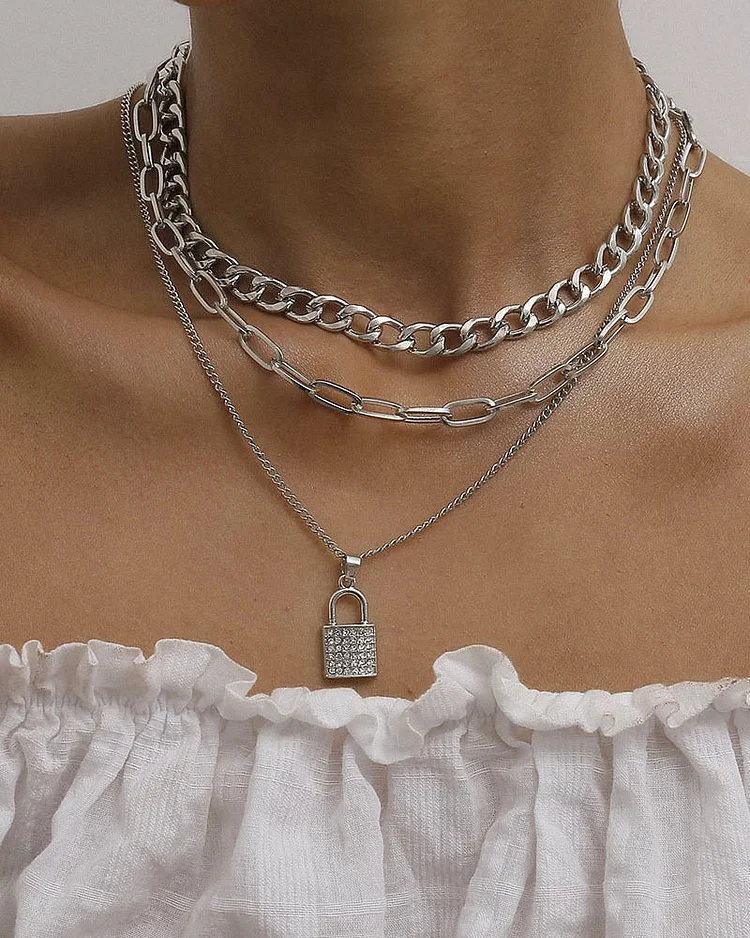 All-match Lock-shaped Multilayer Necklace