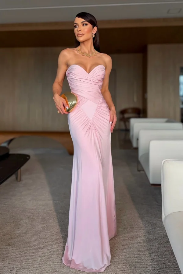 Glamorous Deep V-Neck Strapless Sleeveless Long Mermaid Prom Dress With Pleated | YC0331 Wellcucu