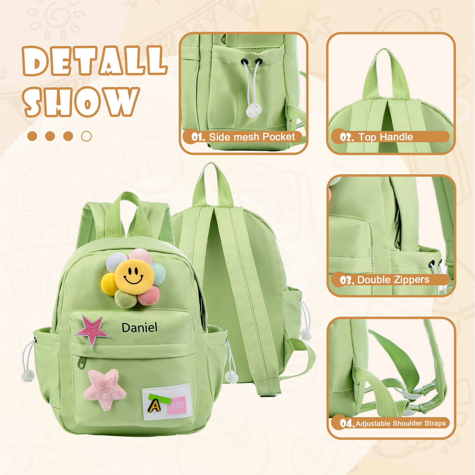 Zaino carino con Nome Personalizzato da Scuola per Studenti/bambini/ragazzi/viaggio 