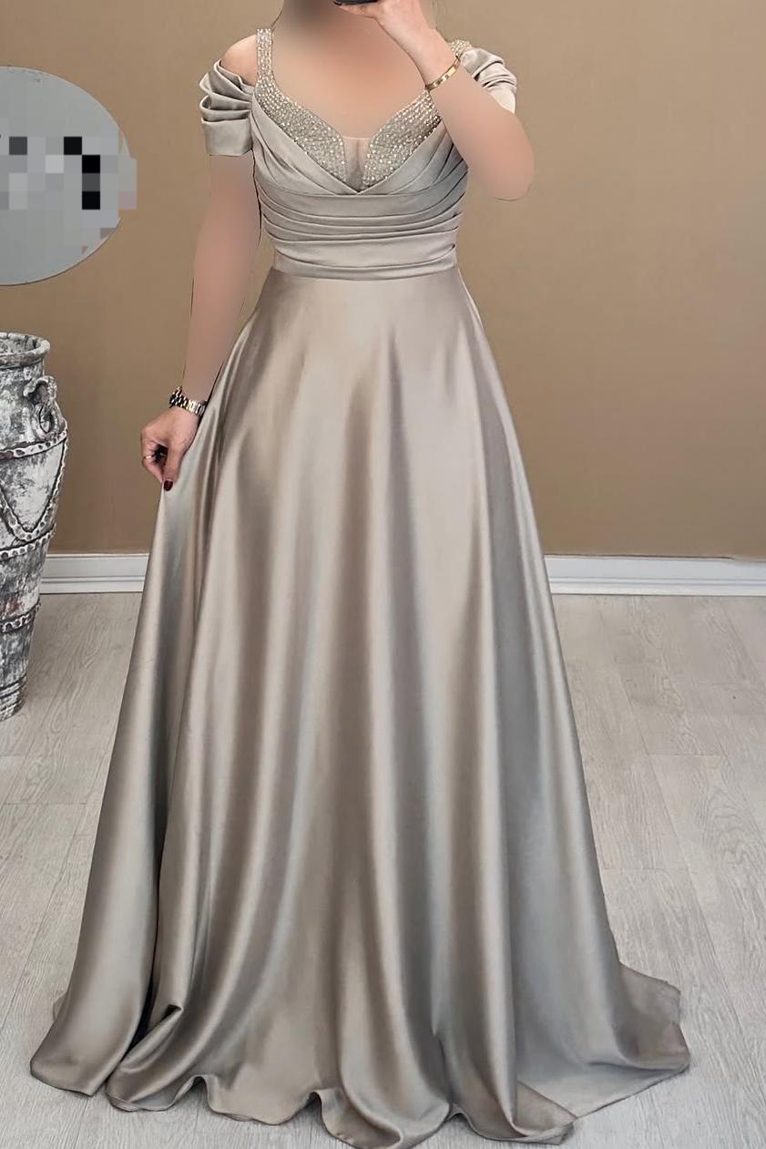Lvs&Broner Off the Shoulder Sleeveless Long Prom Dress With Beading Pleated 