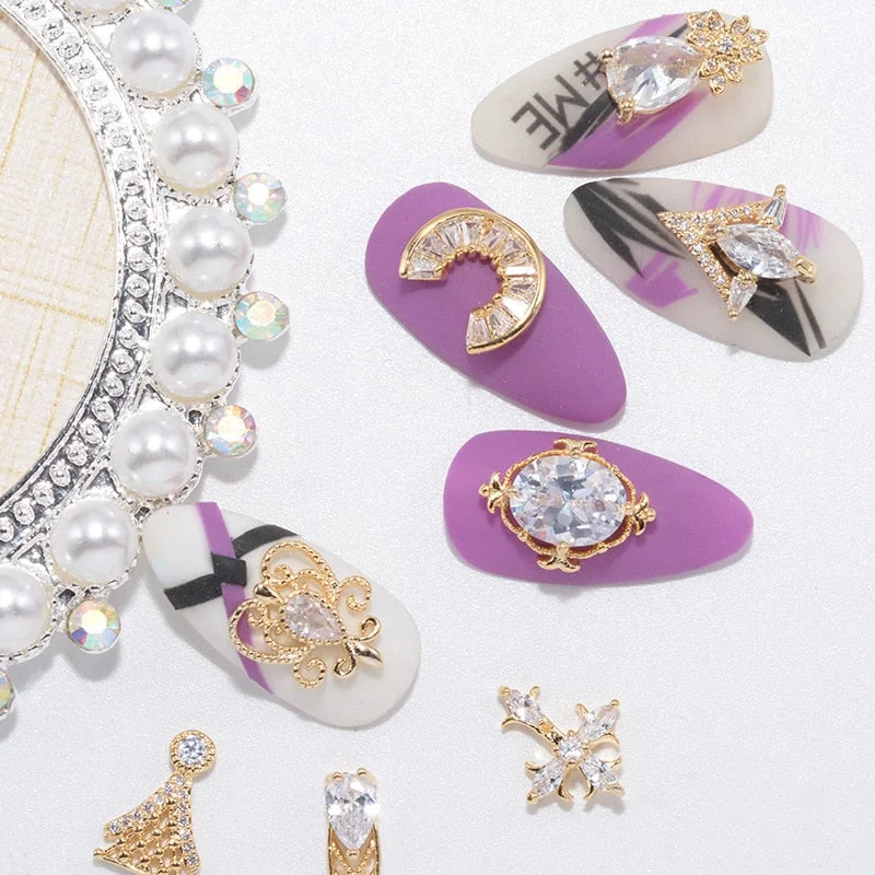 Nail Decoration Embellished Pendant Flash Drilling Chain Designs 5 Pcs/Set Metal With Zircon Rhinestones For Beauty Salons-Nail Inspo