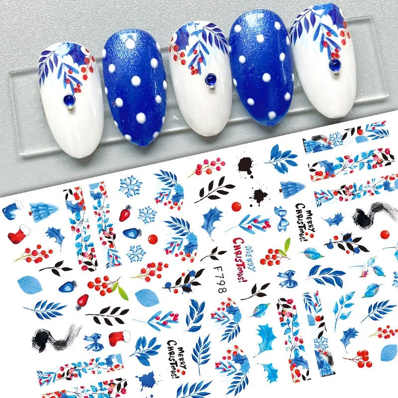 1pcs Autumn Winter Nail Sticker Robin Snow Birds Flower New Year Halloween Christmas 3D Decals Nail Art Design Decor Accessories-Nail Inspo