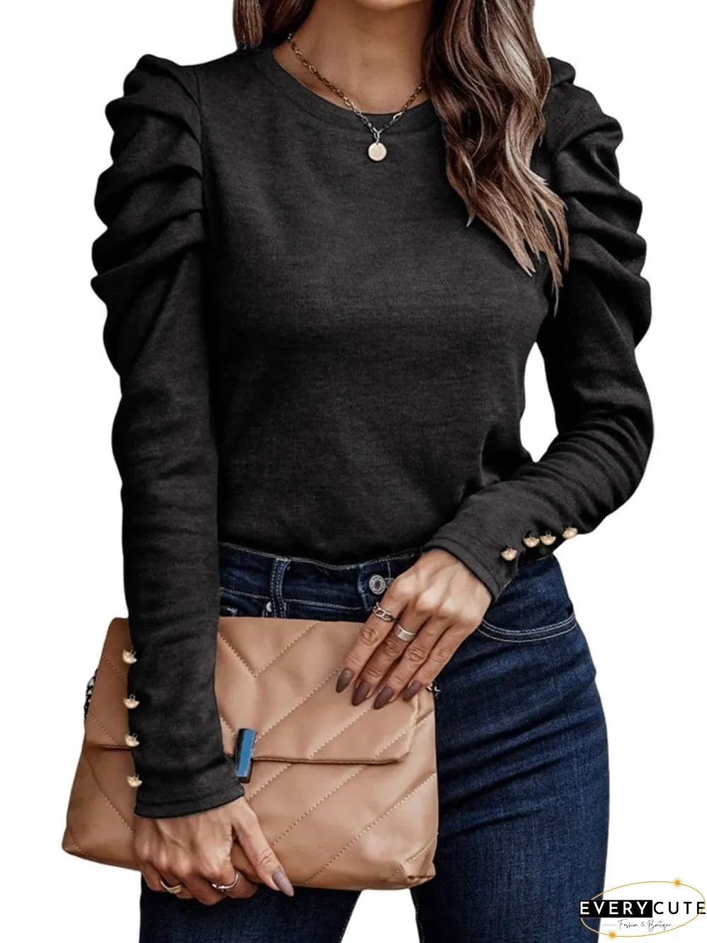 Chic Black Button Accent Sheath Top
