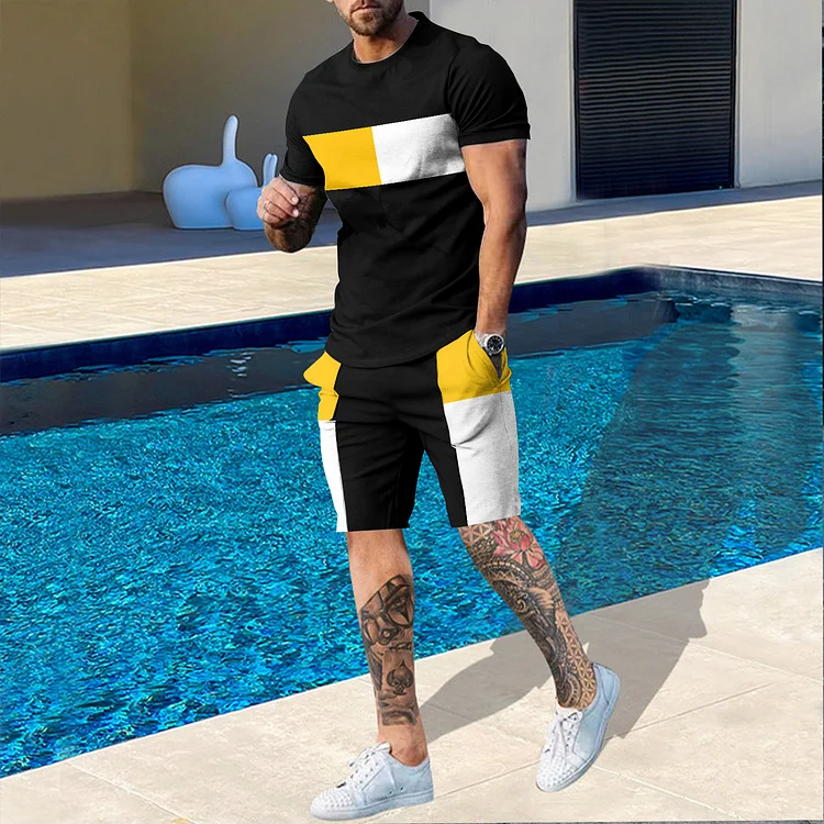 BrosWear Fashion Black And Yellow Contrast Color T-Shirt And Short Co-Ord