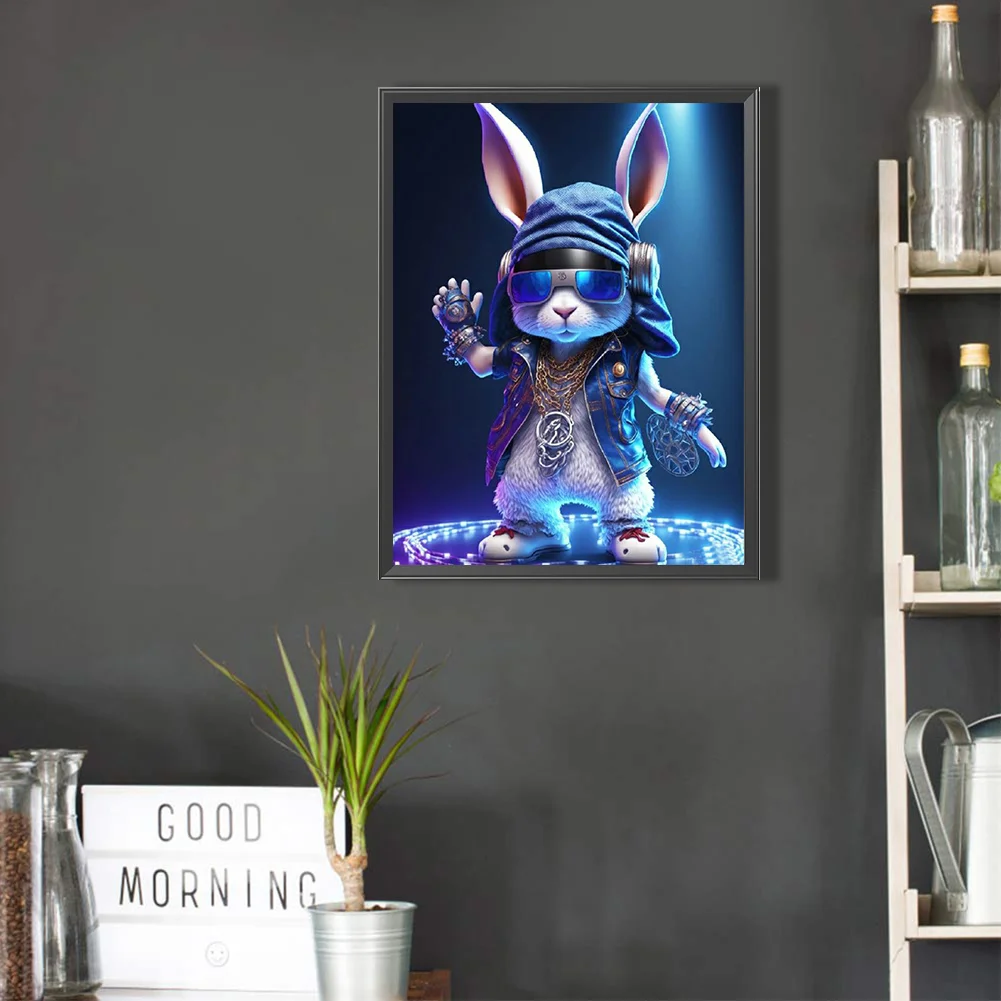 Full Round Diamond Painting 30*40cm - Rock Animal Rabbit On Stage