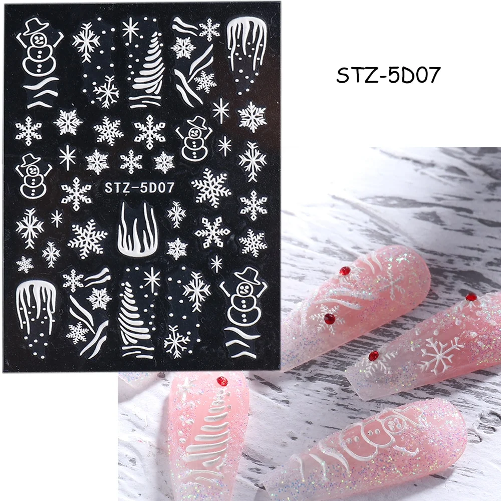 Churchf Nail Stickers Flowers Geometric Lines Decor Acrylic Embossed Sliders Gold Frame Nail Decals Cherry Blossom Manicure GLJI-5D05-Nail Inspo