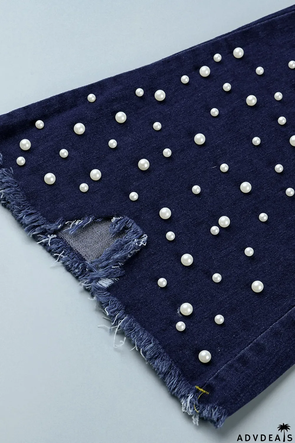 Dark Blue Sexy Solid Ripped Pearl Mid Waist Boot Cut Denim Jeans