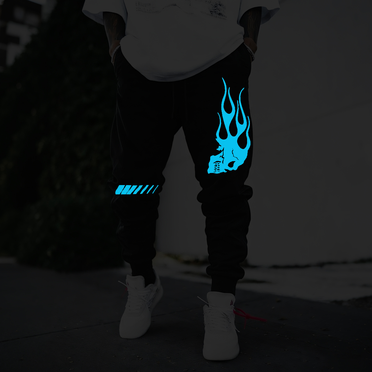 Luminous Flame Skull Print Jogger Pants