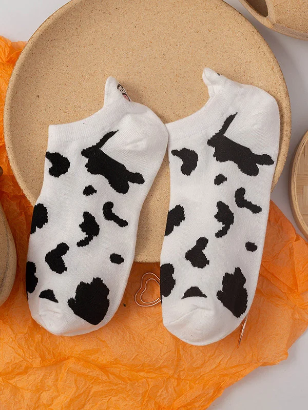 Black&White Cow Embroidery Qute Cartoon Socks