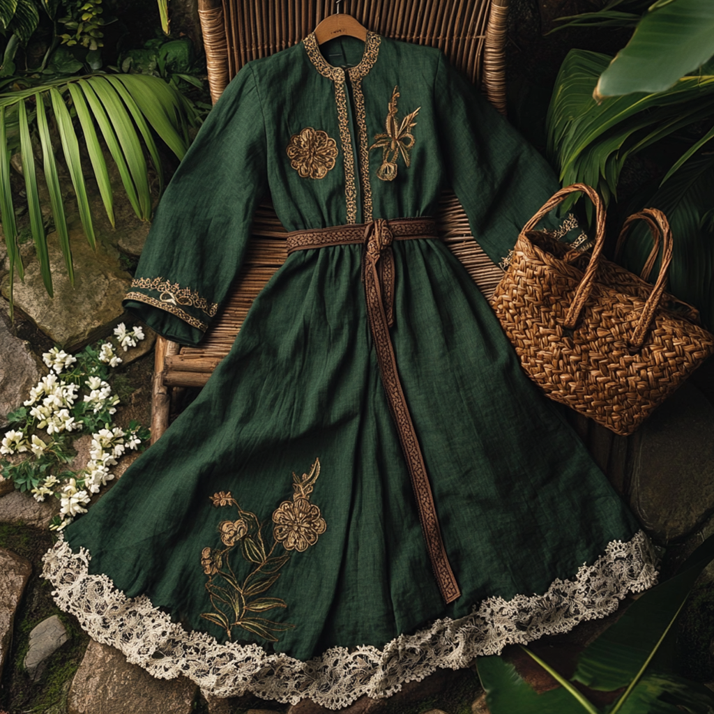 Embroidered Floral Dress with Woven Bag - Perfect for Spring and Summer Outings