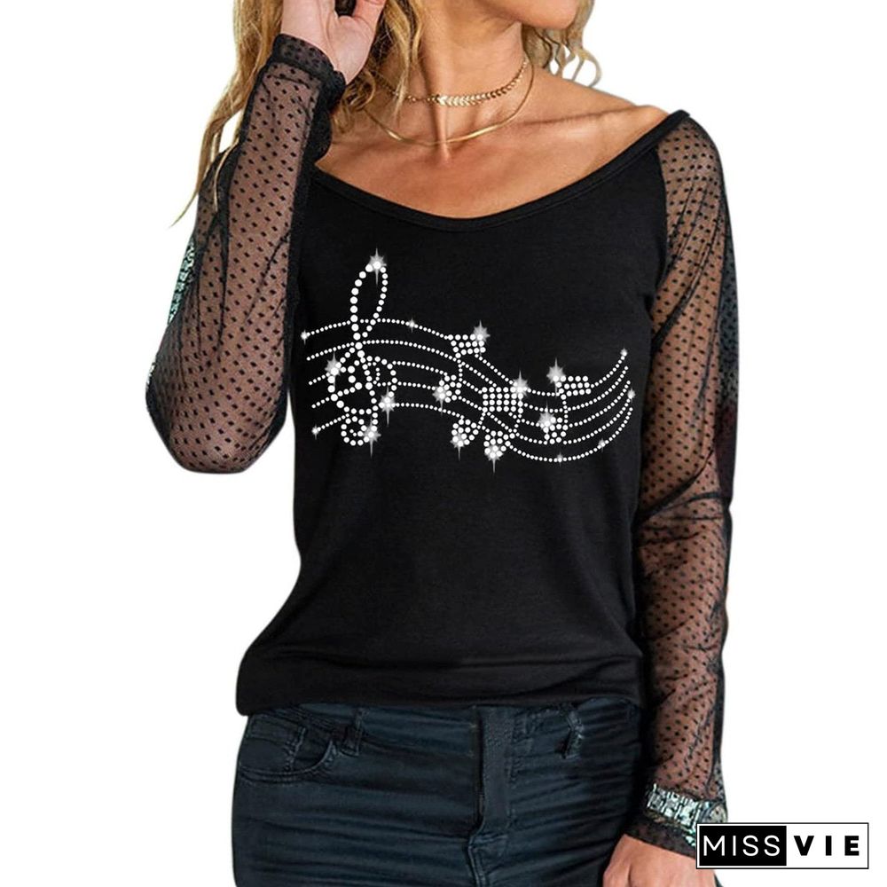 Mesh Sleeve Heart Orinted Shirt