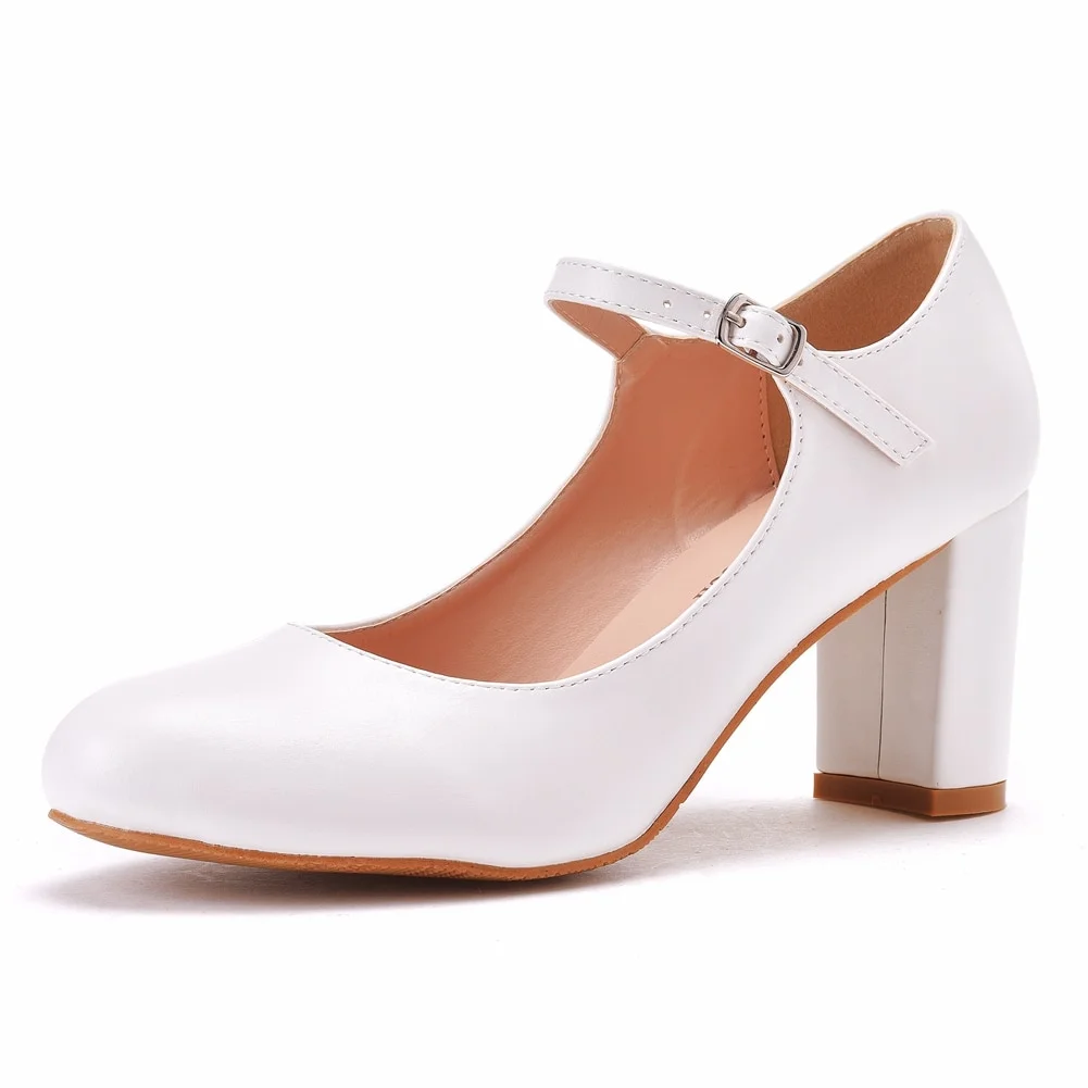 Tanguoant Queen Women's 7CM High Heels White Platform Mary Jane Lolita Shoes Office Work Wedding Pumps Cosplay