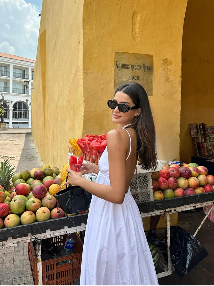 Women's White Elegant Halter Pure V Neck Sexy Backless Spaghetti Strap Long Beach Holiday Casual Party Maxi Dresses