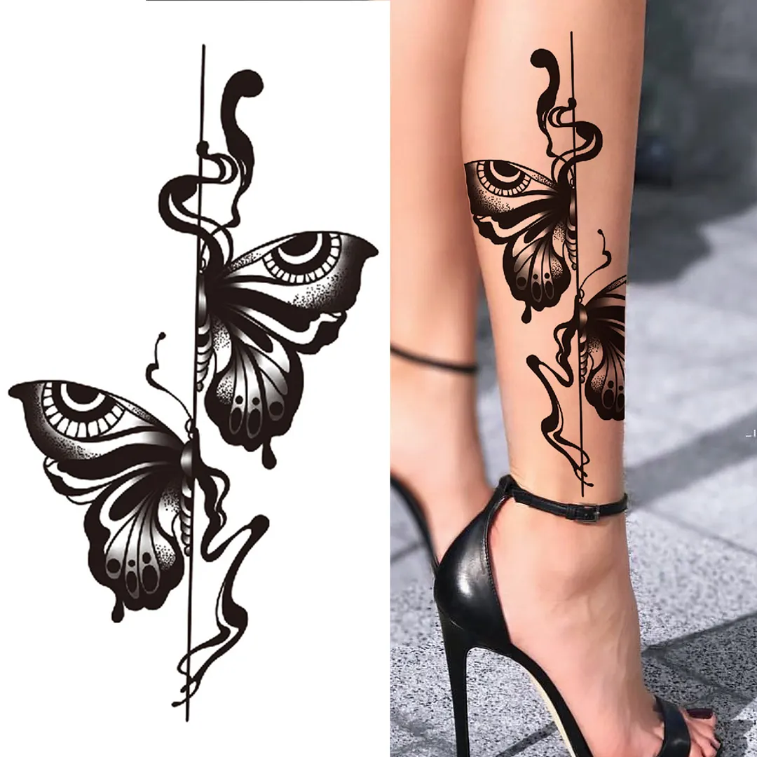 Sdrawing Pendant Temporary Tattoo For Women Men Butterfly Elephant Flower Fake Tattoo Waterproof Half Sleeve Thigh Tatoo Sticker