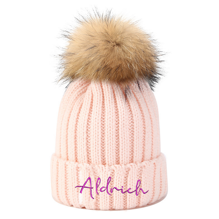 BlanketCute-Personalized Embroidery Family Matching Pom Pom Hat with Your Name