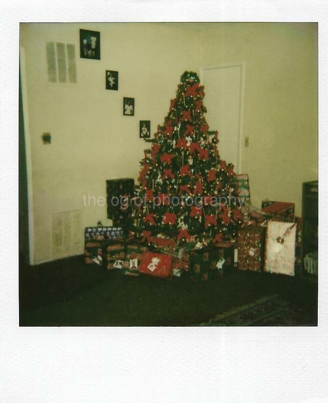 Vintage POLAROID Found Photo Poster painting CHRISTMAS TREE 70′s 80′s Original COLOR 17 49 M