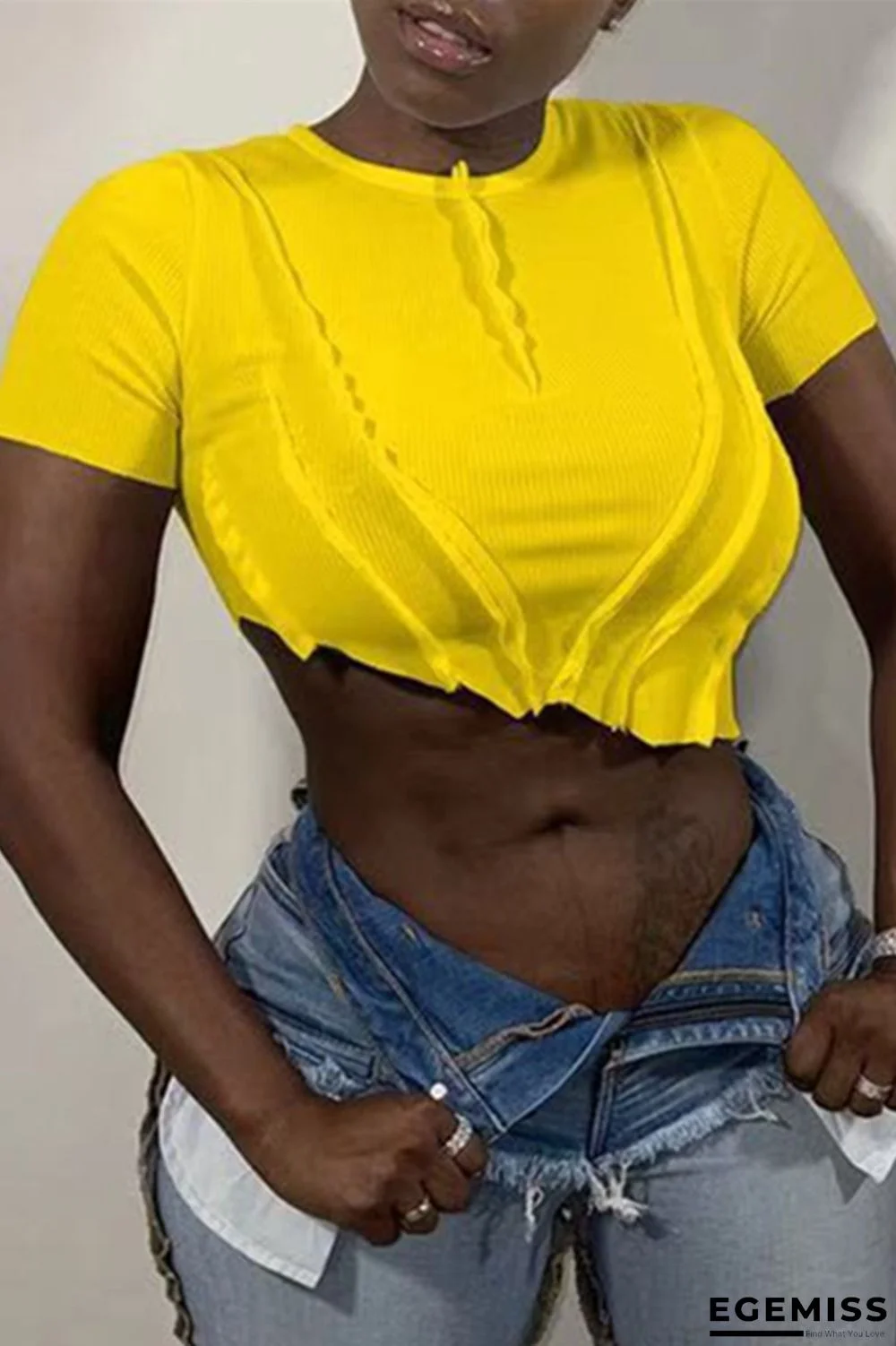 Yellow Fashion Casual Solid Asymmetrical O Neck T-Shirts | EGEMISS