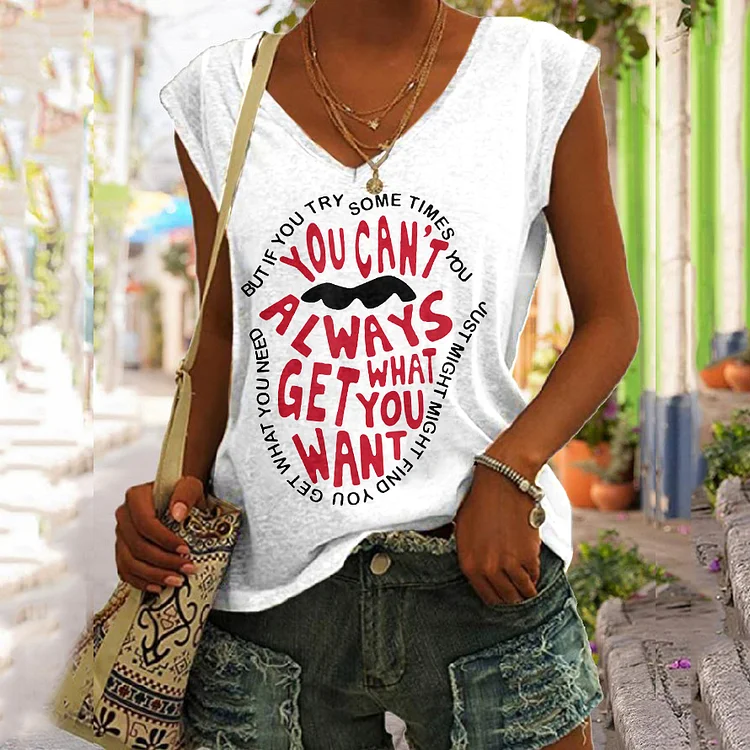 VChics You Can’T Always Get What You Want Lips Print Tank Top