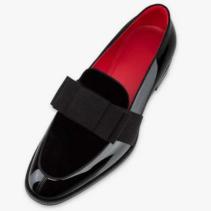Gentleman's Loafer Shoes  Slip-On Bows Square Toe Patent Leather Prom Party Wedding Red Bottom Shoes-vocosishoes