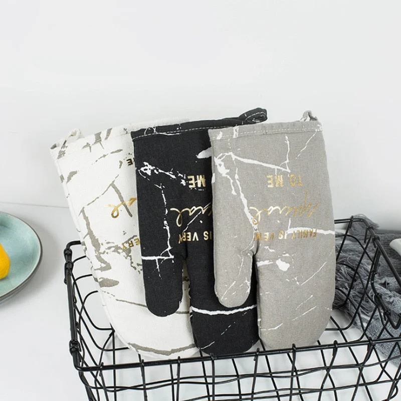1pc Cotton Microwave Oven Gloves Kitchen Cooking Microwave Oven Mitts Marble Pattern Heatproof Non-Slip Potholders Baking Gloves