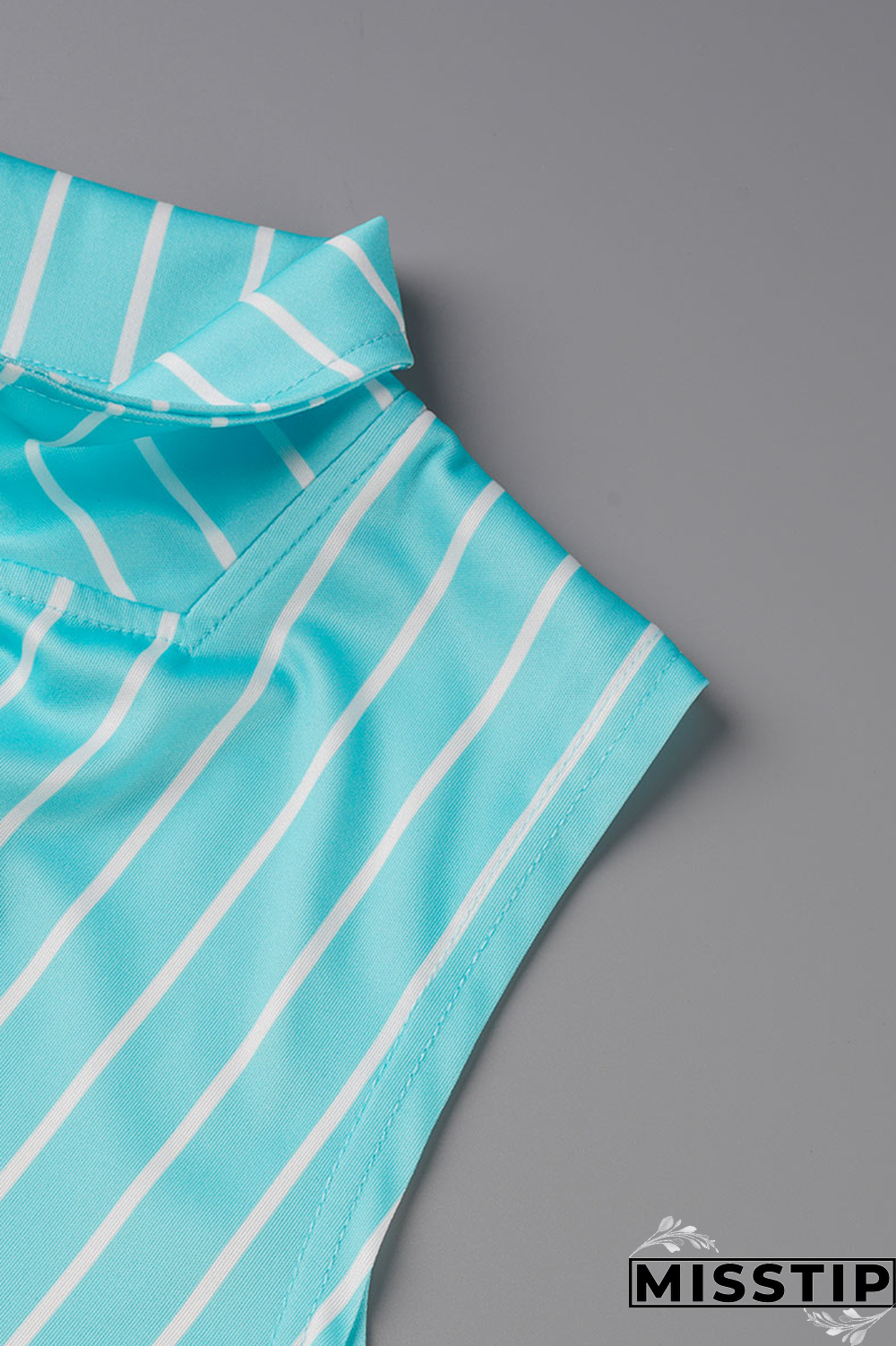 Grass Green Casual Striped Patchwork Turndown Collar Sleeveless Two Pieces