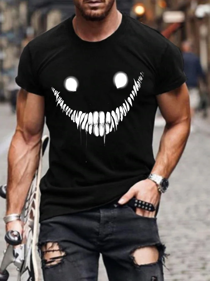 Men's casual fashion emoji print short sleeve T-shirt.jpg