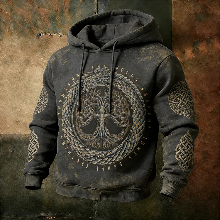 Viking Tree Of Life Pattern Men's Vintage Hoodie