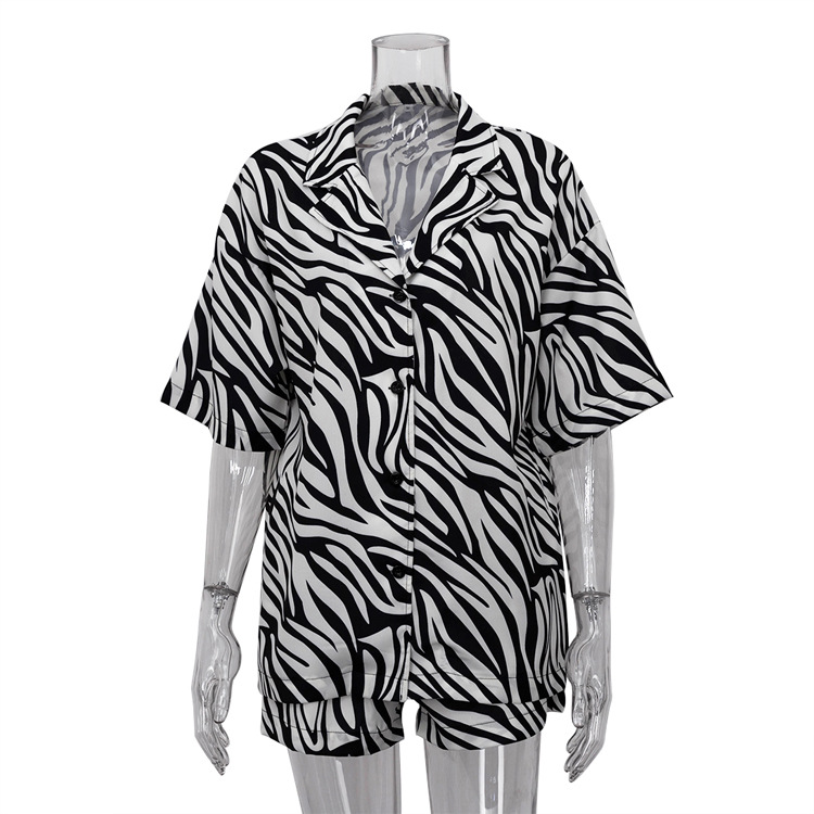 Ootddress Women Two Piece Sets Outfits Zebra Printed Loose Shirt Tops And High Waist Shorts Set 2025 Casual Streetwear Summer New
