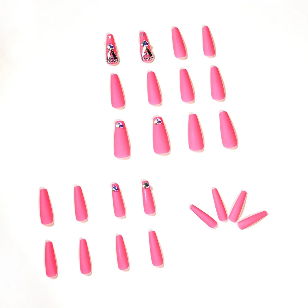 24pcs Fluorescent Pink Fake Nails Full cover Fake Nails Glue DIY Manicure Nail Art Tools-Nail Inspo