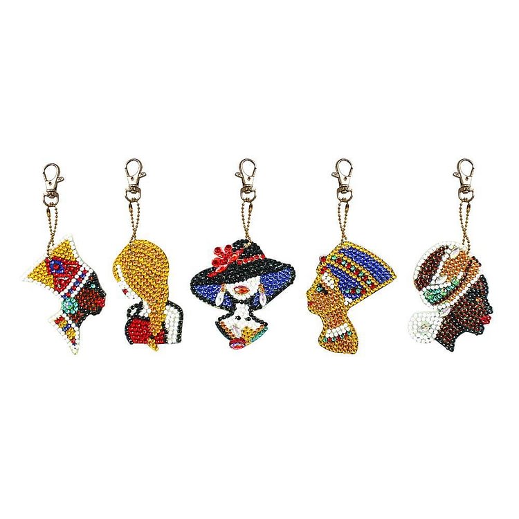 5pcs DIY Elegant Lady Full Drill Special Shaped Diamond Painting Keychains 5pcs DIY Elegant Lady Full Drill Special Shaped Diamond Painting Keychains
