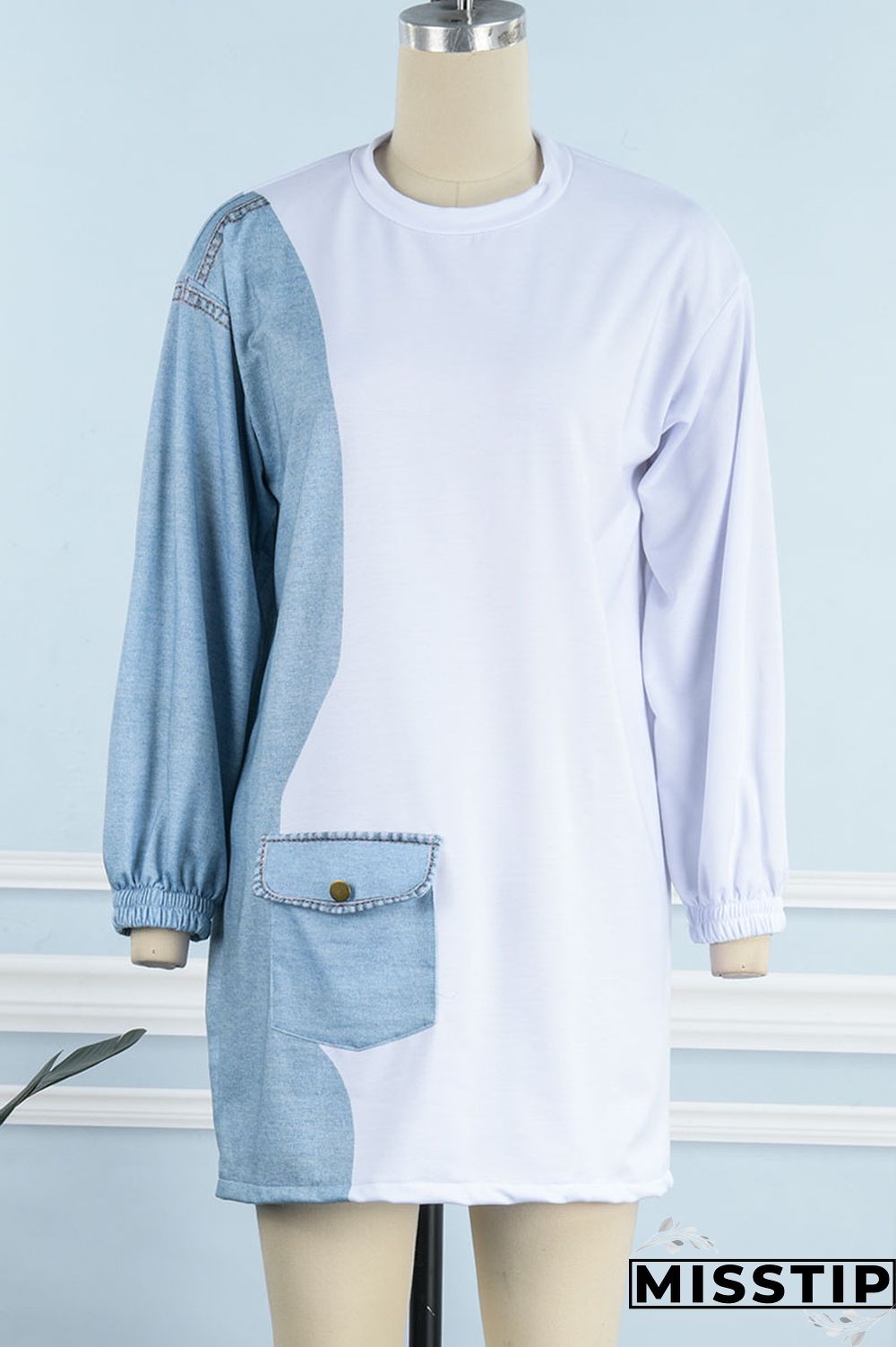 White Casual Solid Patchwork O Neck Tops