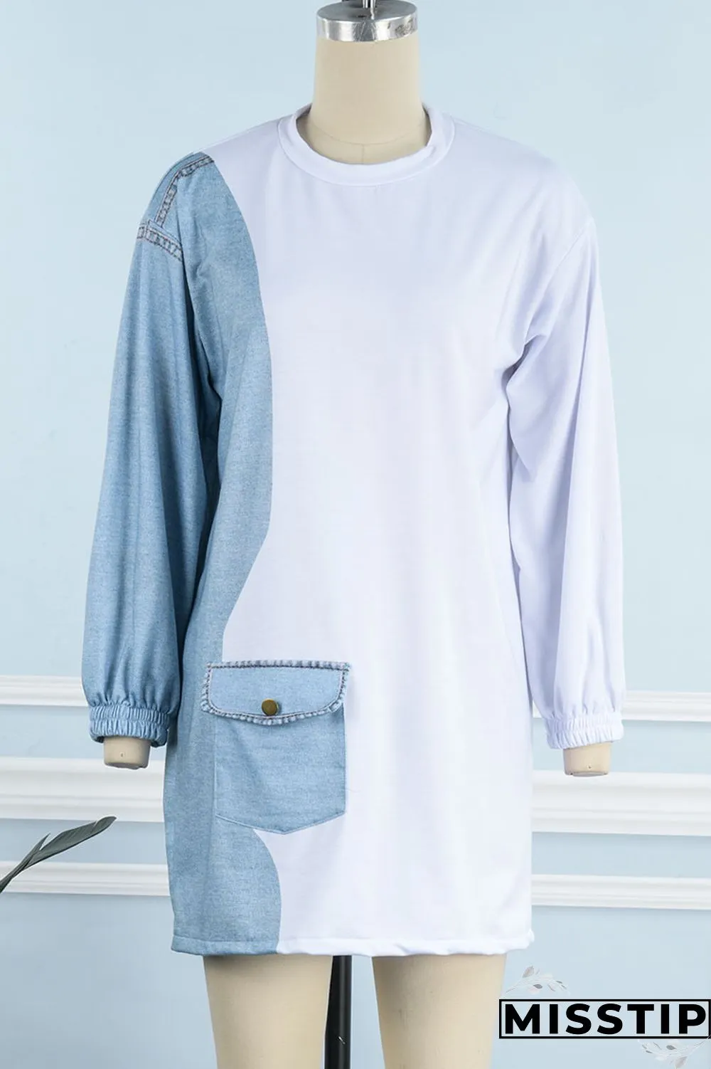 White Casual Solid Patchwork O Neck Tops