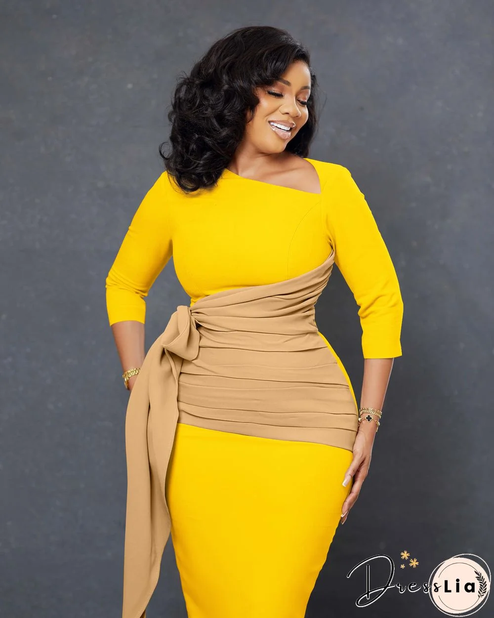 Elegant 3/4 Sleeve Bandage Ruched Pencil Dresses