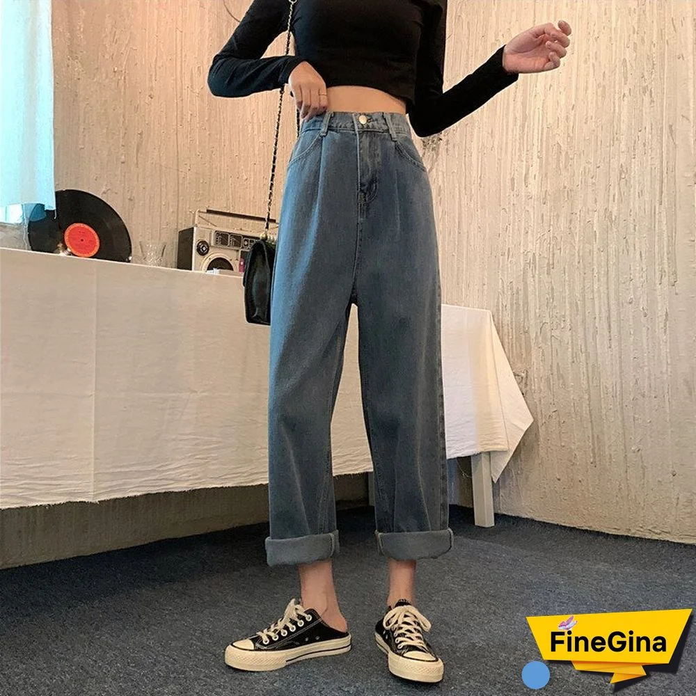 Woman Jeans High Waist Clothes Wide Leg Denim Clothing Blue Streetwear Vintage Quality Fashion Harajuku Straight Pants