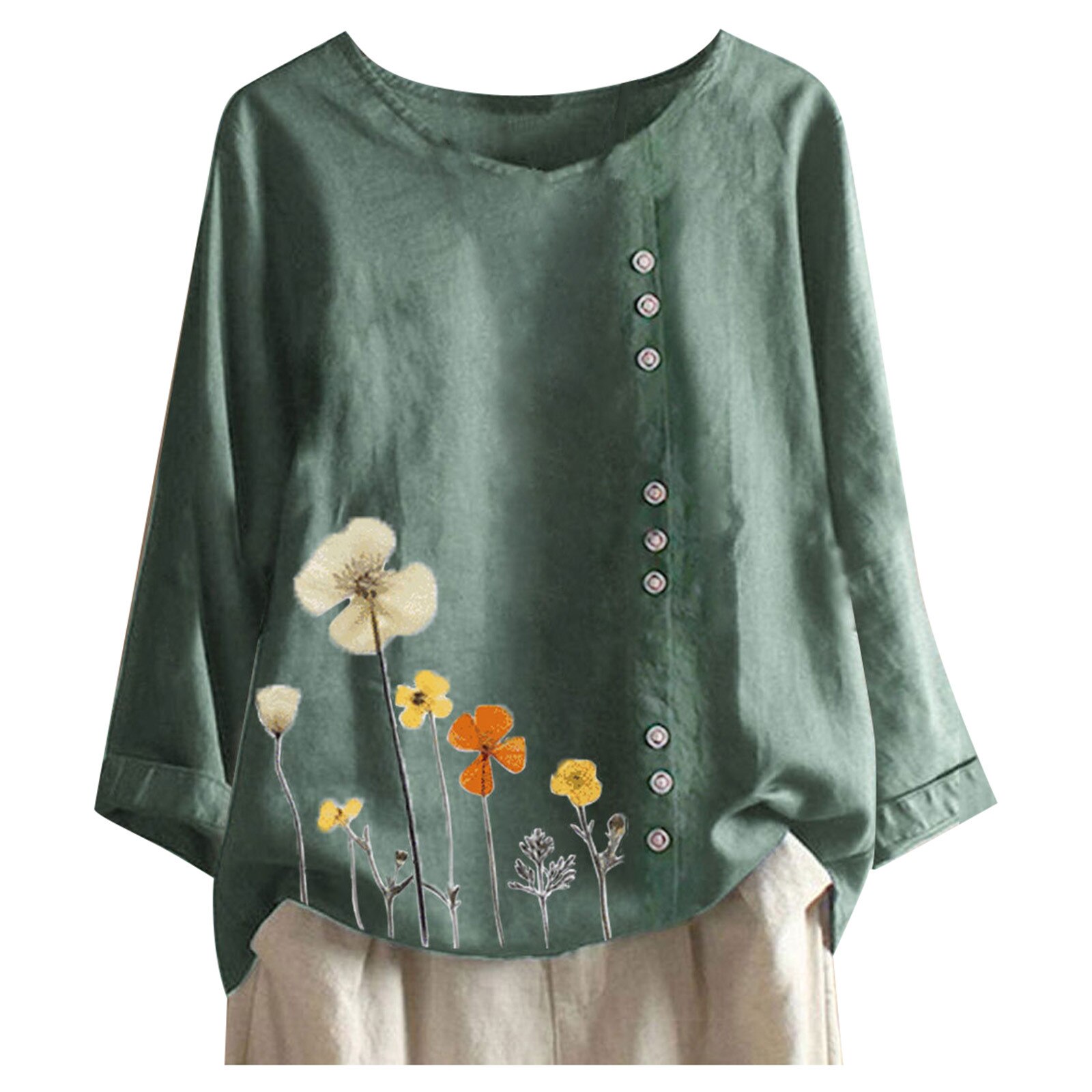 Women Casual Floral Print Long Sleeve O-Neck Loose T-Shirt Top Blouse