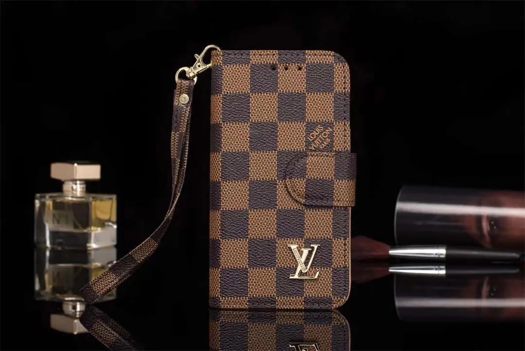 LV Monogram Canvas Wallet Apple iPhone Case Samsung Galaxy Checkerboard Canvas Holster