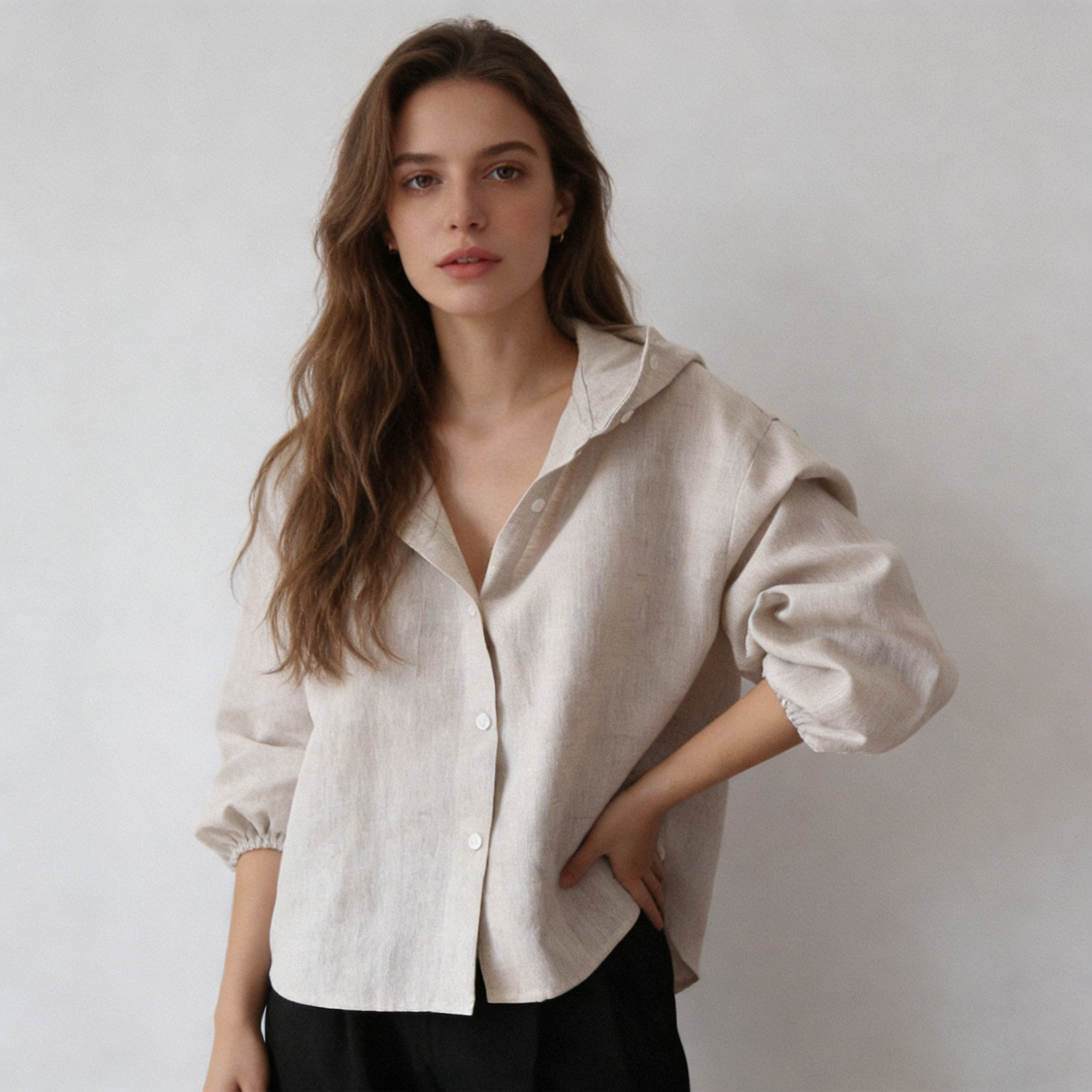 Linen Shirt Women 100% Linen Oversized Long Sleeve Button Up Top REAL SILK LIFE