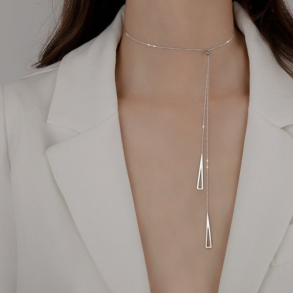 925 Sterling Silver Geometric Triangle Necklace for Women Adjustable Clavicle Chain Necklace Jewelry Gifts - Shop Trendy Women's Fashion | TeeYours