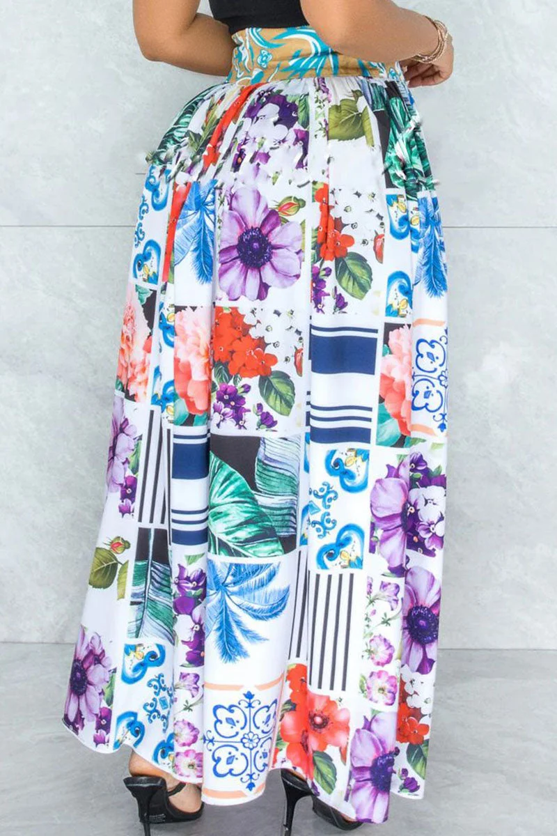 College Print Split Joint Loose High Waist Wide Leg Full Print Bottoms