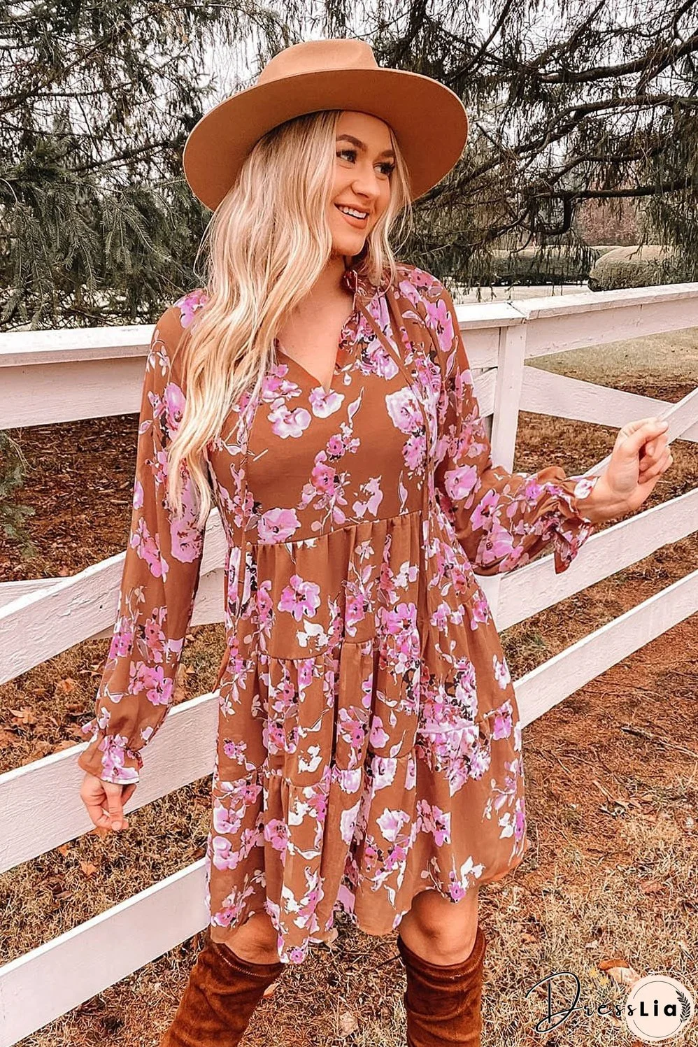 Floral Flounce Sleeve Tiered Dress